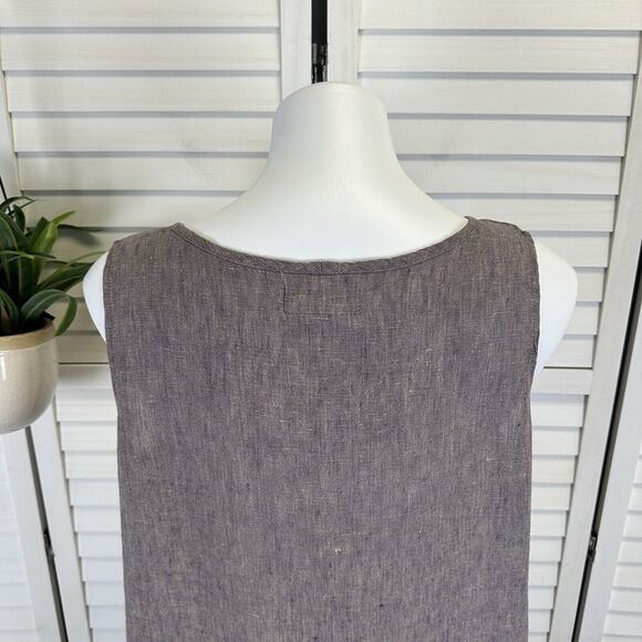 FLAX Linen Tank Top Purple-Tan Scoop Neck Sleeveless Blouse Size M Lagenlook - Picture 5 of 8